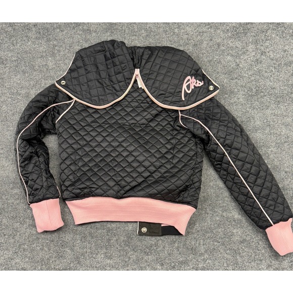 Akdmks Vintage Black Pink Quilted Hooded Bomber Jacket‎ Varsity Style Women's M - Picture 12 of 14